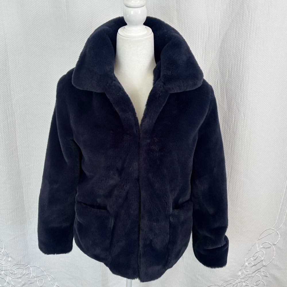 Marigold & Lotus Navy Faux Fur Coat